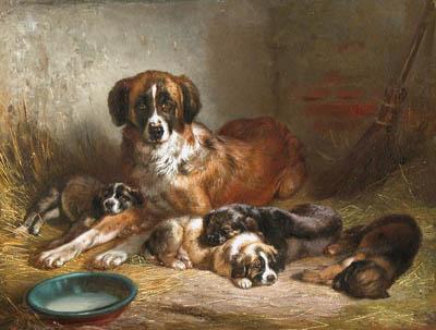 Benno Adam Bernese Mountain Dog and Her Pups oil painting picture